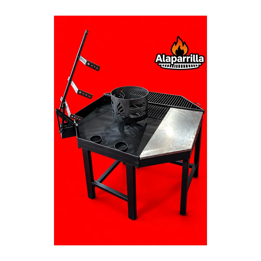 Parrilla con brasero central y plancha lateral